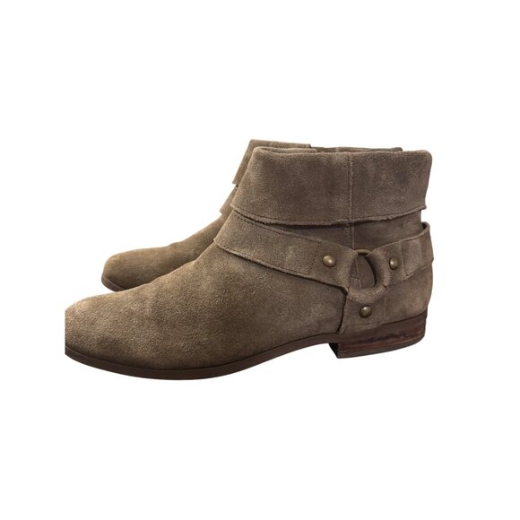 Sole Society Taupe Suede Ankle Boots With Wraparound Strap & Side Zipper - Picture 5 of 11